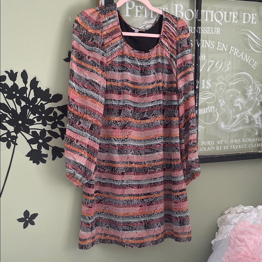 Speechless Elegant Multicolor Long Sleeve Dress, side zip fully lined Size L